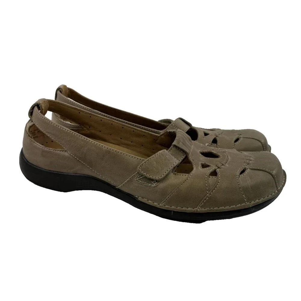 Clarks Unstructured Leather‎ Flat Loafer Cut Outs Sandal Tan Comfort Womens 10